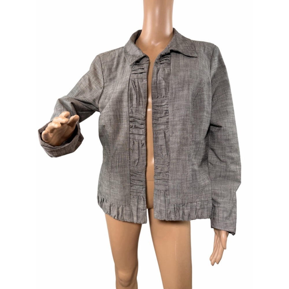 Women's Christopher & Banks Gray Blazer Lg Ruffled Trim Parisian Business Office